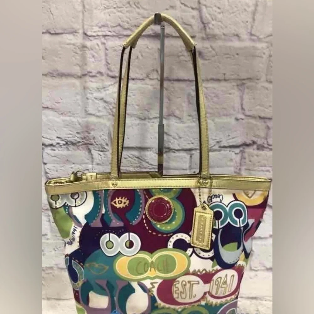 COACH Poppy Rainbow Pop Glam Multicolor Signature Cs Double Strap Shoulder Bag